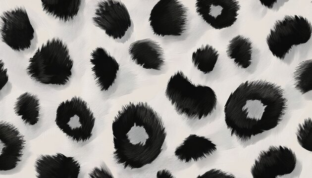 seamless hand drawn black and white leopard print pattern with textured brushstroke spots on a clean background