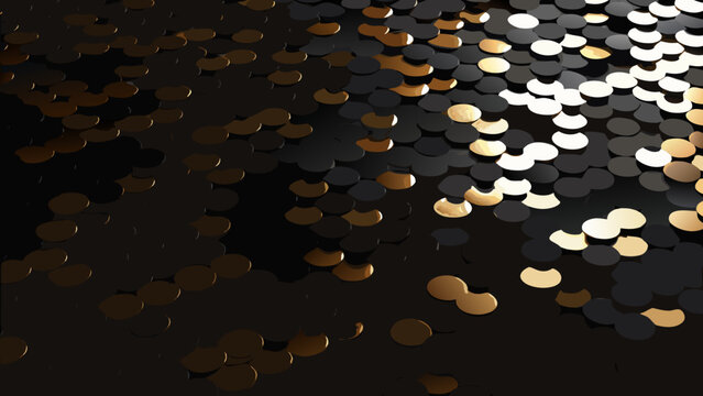 An abstract field of overlapping circles in shades of gold black and white a 3d rendering geometric three dimensional texture background pattern