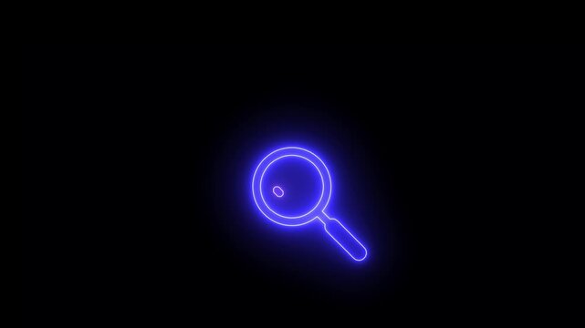 Neon Search Icon Animation Glowing Magnifying Glass on Black Background