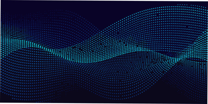 Blue dotted wave pattern with flowing forms on a dark background a dynamic abstract design wave like cyan teal dark background digital art vector illustration
