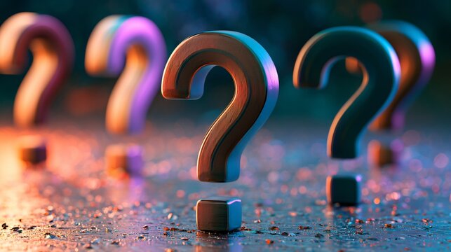 Gleaming Question Marks on Surface with Blurred Sparkling Background