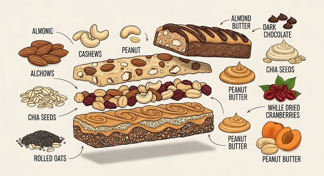 Assortment of gourmet chocolate bars and nuts.