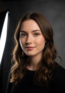 Portrait of a Confident Female Model in Studio Lighting.