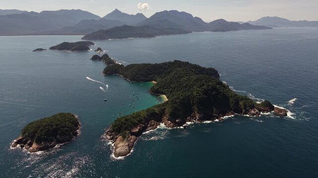 Aerial View of Ilha das Couves Island in Ubatuba Brazil