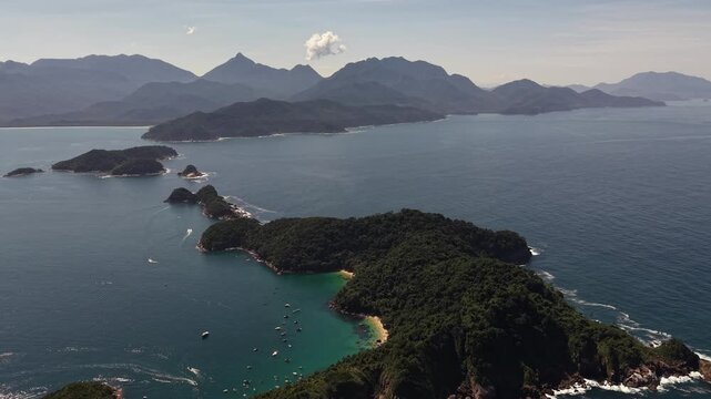 Aerial View of Ilha das Couves Island in Ubatuba Brazil