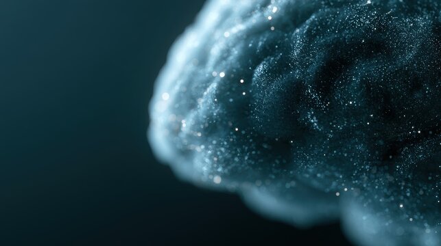Digital AI brain visualization with glowing particles, machine learning technology wallpaper