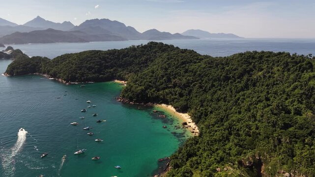 Aerial View of Ilha das Couves Island in Ubatuba Brazil