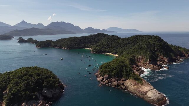 Aerial View of Ilha das Couves Island in Ubatuba Brazil