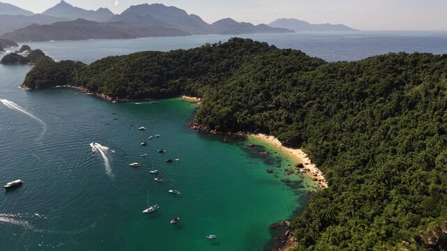 Aerial View of Ilha das Couves Island in Ubatuba Brazil