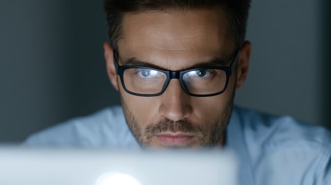 Office worker using flashlight to continue working during blackout