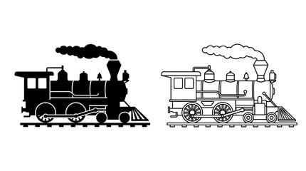 steam locomotive silhouette and line drawing train © Design Bari