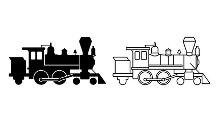 train silhouette and line drawing locomotive engine © Design Bari