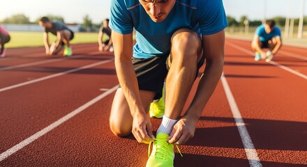 Obraz premium Athlete in motion on outdoor running track.