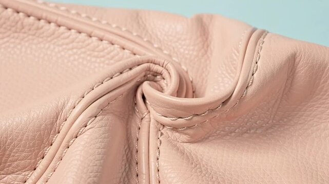 Close-up of pink leather texture with stitching