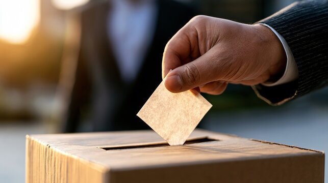 Voting Process: Hand Placing Ballot in Box for Election Voting Concept