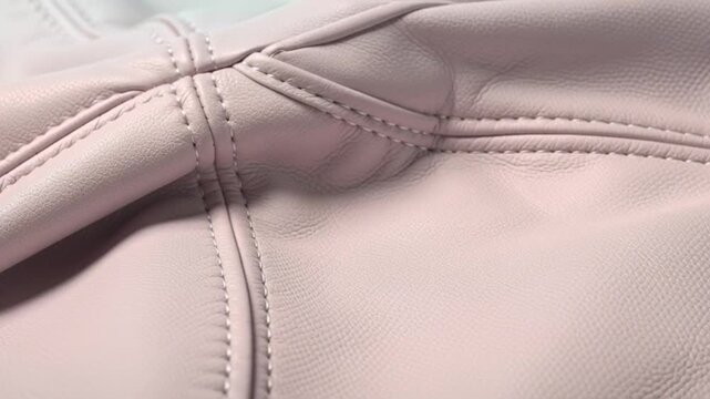 Close-up of pink leather texture with stitching