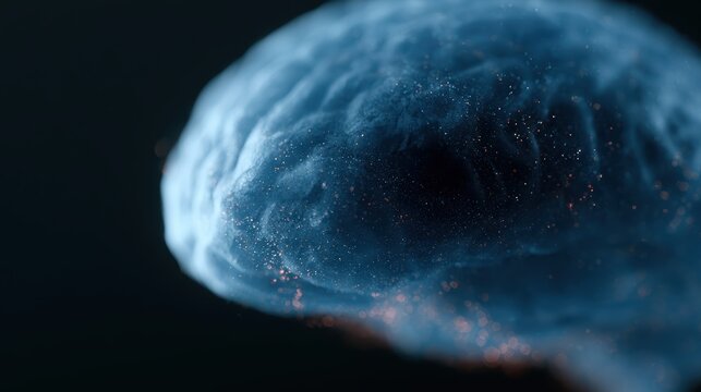 Digital AI brain visualization with glowing particles, machine learning technology wallpaper