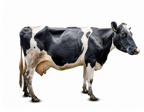 front side and rear of a friesian cow agricultural food industry isolated on a white background black white holstein dairy cows standing in various poses dairy production livestock farming