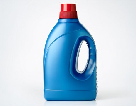 generic blue plastic bottle of liquid laundry detergent or fabric softener with a red cap isolated on a clean white background ideal for product branding mockups