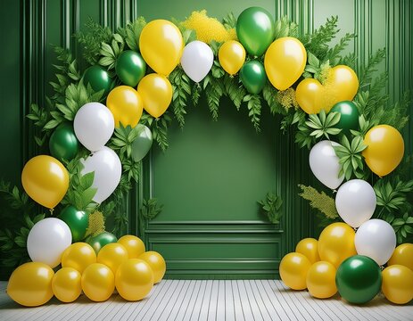 green white and yellow balloon arch with greenery white balloon arch balloon garland green and yellow balloon arch arch decor