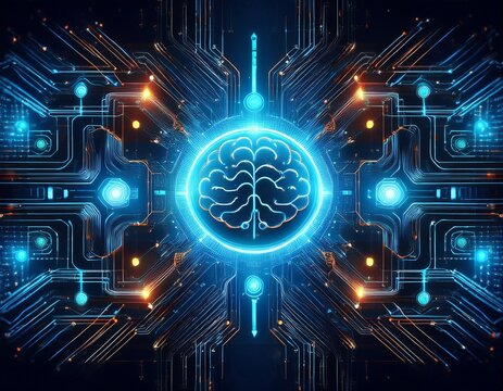 hi tech digital technology futuristic circuit with brain computer interface and neural network abstract ai design panoramic background featuring modern global network connection technology