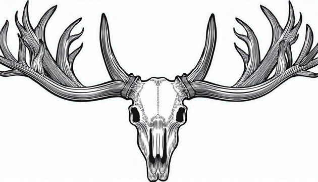 vintage engraved deer skull in black and white