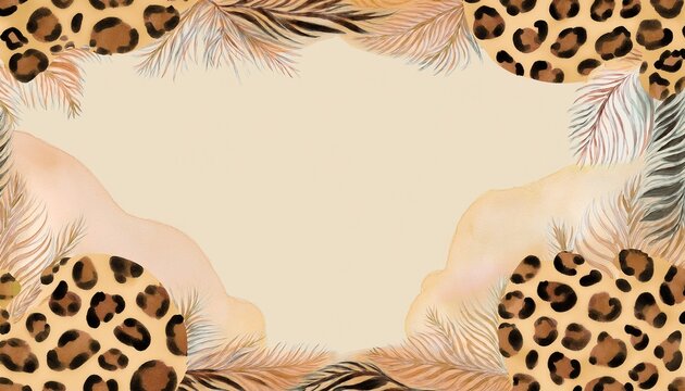 watercolor leopard print frame with beige background animal print texture
