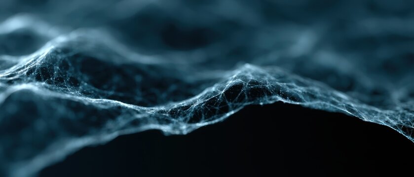 AI neural mesh visualization with glowing particles, machine learning abstract background