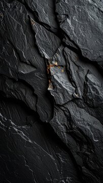 Close-up view of dark, textured slate rock with subtle golden highlights.
