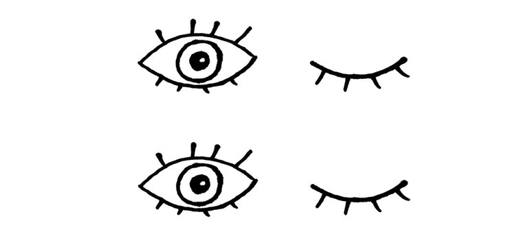 Hand Drawn Open and Closed Eyes Doodle Set Black and White