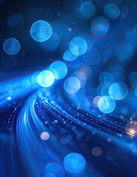 Abstract blue light trails and bokeh effect.