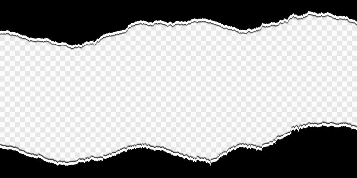 Torn paper. Black torn paper with Ripped edges isolated transparent background with shadow effect in horizontal banner. Vector illustration. 