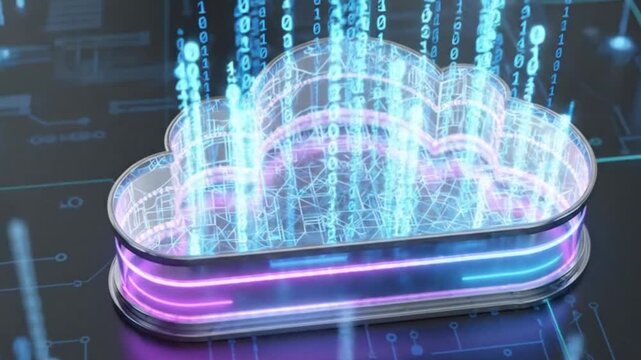 Cloud Database Platform Advanced Neon Technology Style. cloud services, digital storage, data processing, network architecture, information technology, servers