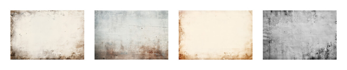 Obraz premium PNG Vintage grunge paper texture set with aged overlays, transparent background