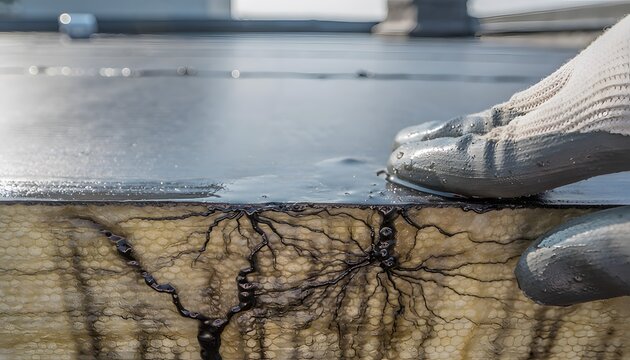 Roofing Membrane Cutaway Revealing Subsurface Moisture Intrusion Path for Building Envelope Inspection