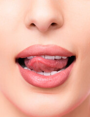 Obraz premium Human lips and tongue in close-up