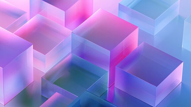 Abstract Geometric Glass Background with Translucent 3D Rendering