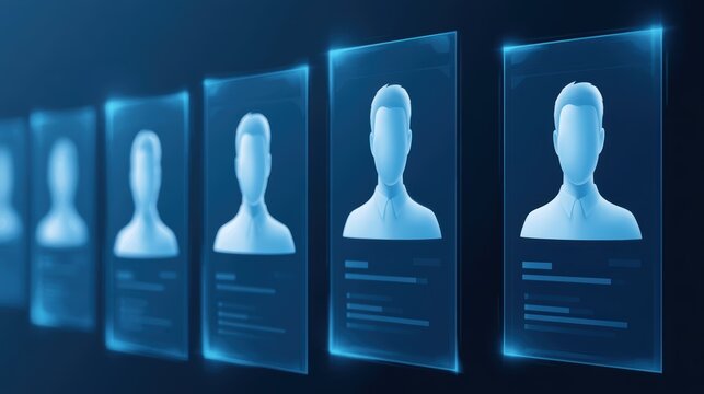 Smart AI recruitment dashboard reviewing candidate profiles, hiring automation, HR technology concept