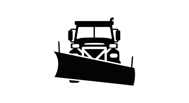 Vector illustration of snow plow truck icon, front view of a heavy vehicle for snow removal on a transparent background