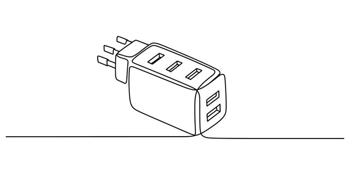 Continuous single line drawing of a usb wall power adapter plug