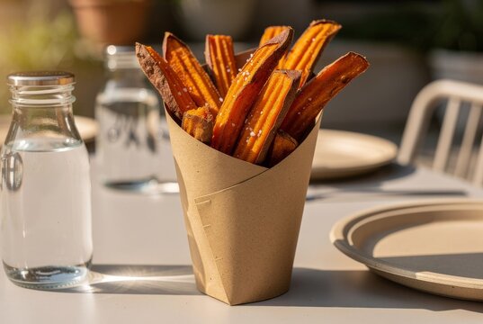 Crispy Sweet Potato Fries Served in Paper Cone