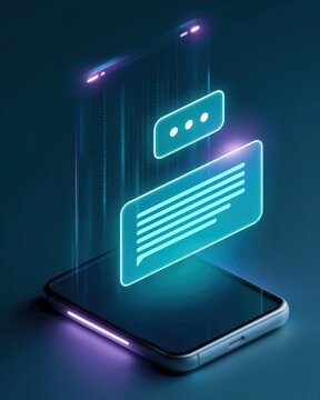 AI chatbot customer support interface on smartphone, automated messaging, online communication, virtual service