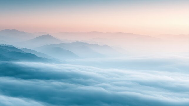 soft cloudscape above mountains, dreamy atmospheric wallpaper, pastel sunrise colors