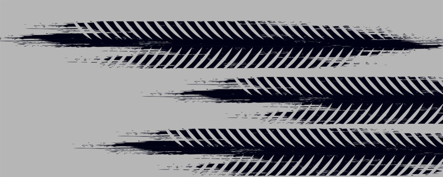 Black tire marks on road, Black rubber tire marks and tread marks, Tire trace track wheels texture and background, Auto tire tread grunge.