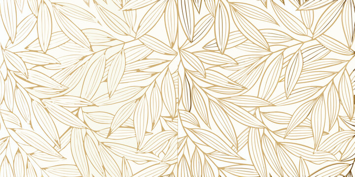Golden leaf pattern a seamless vector illustration with stylized elongated foliage on a white background abstract aesthetic art artistic beige botanical