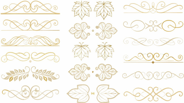 Golden floral ornament and scrollwork collection a detailed vector illustration on a white background leaf motif botanical decorative element graphic line