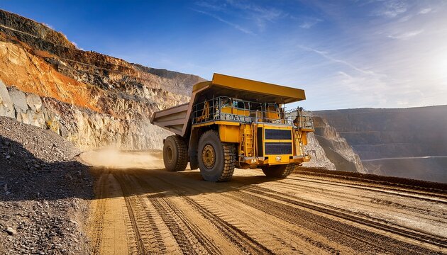 a large haul truck loaded with minerals navigates the terraced paths of a deep pit mine showcasing the scale of mining operations