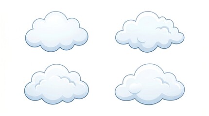 Obraz premium Four minimalist blue clouds floating on white background abstract design concept