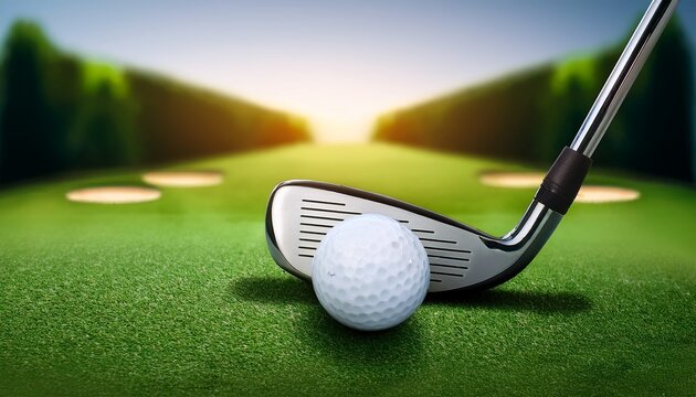 golf putter and ball on virtual golf green