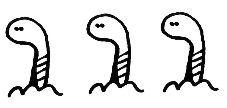 Worm Doodle Line Art Vector Set &mdash; Cute Cartoon Earthworms Crawling Out of Ground Sketch Collection